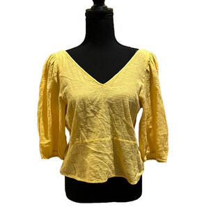 NWT VERO MODA YELLOW SHORT SLEEVE V NECK TOP WITH TIE BACK DETAIL